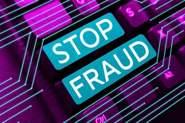 Tanda Teks Yang Menunjukkan Stop Fraud Kampanye Pendekatan Bisnis Menyarankan — Stok Foto