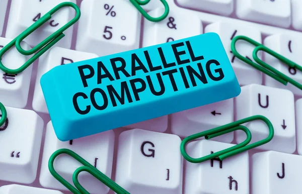 Text caption presenting Parallel Computing, Business overview simultaneous calculation by means of software and hardware