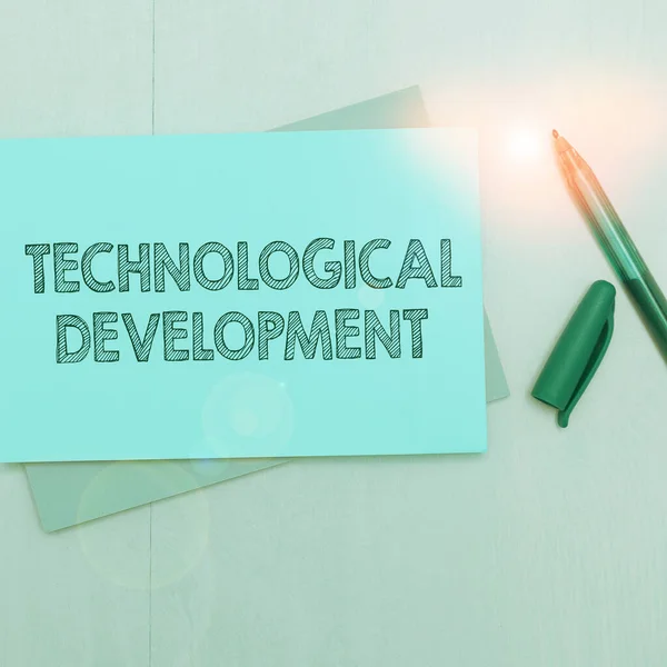 Sinal Texto Mostrando Desenvolvimento Tecnológico Abordagem Negócios Invenção Inovação Colocar — Fotografia de Stock
