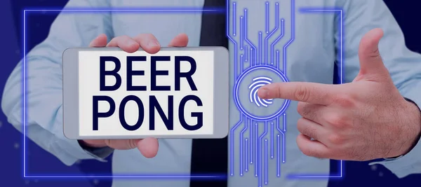 Hand Writing Sign Beer Pong Word Written Game Set Beer — Fotografia de Stock