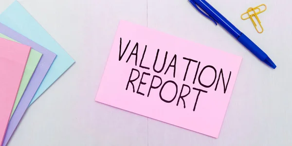 Text Tecken Som Visar Värderingsrapport Affärsmetod Process För Att Bestämma — Stockfoto