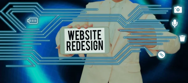 Sign Displaying Sitio Web Rediseño Visión General Del Negocio Modernizar — Foto de Stock