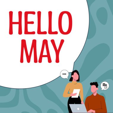 Text caption presenting Hello May, Conceptual photo to address the fifth month of the year with inspiration and encouragement