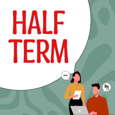 Hand writing sign Half Term, Conceptual photo half the usual price at which something is offered for sale