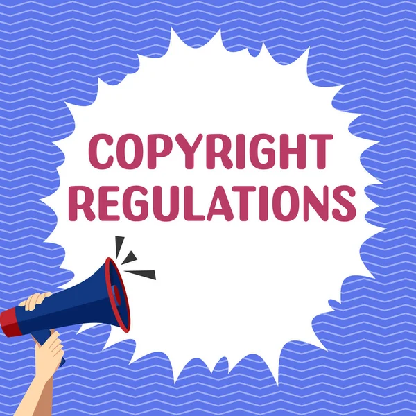 Hand Writing Sign Copyright Regulations Word Body Law Governs Original — Stock fotografie