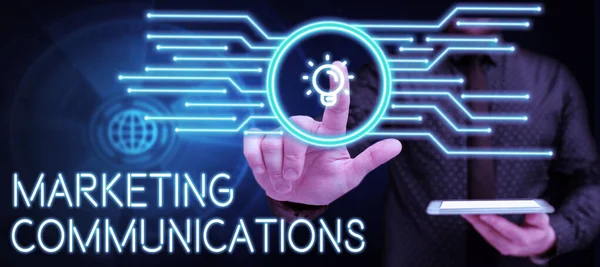 Sinal Escrita Mão Comunicações Marketing Ideia Negócio Ligada Todas Formas — Fotografia de Stock