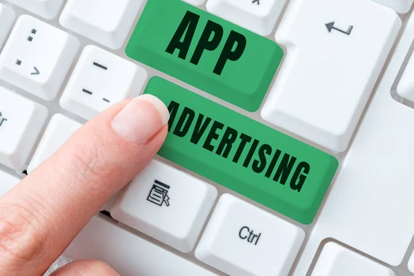 Концептуальний Дисплей Програма Реклама Розробники Бізнес Огляду Отримують Плату Обслуговування — стокове фото