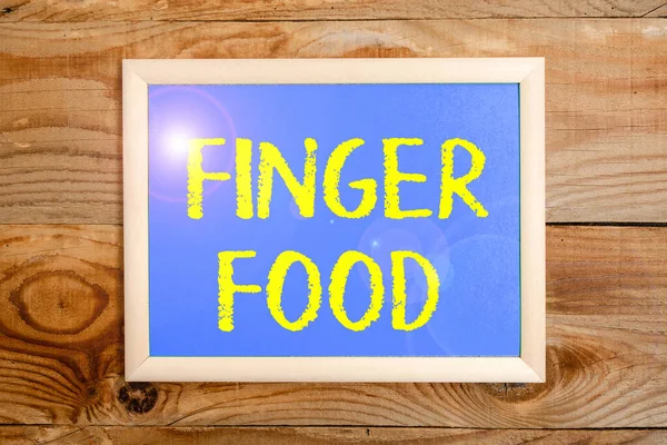 Writing Displaying Text Finger Food Word Written Products Digestives Held — Stok fotoğraf