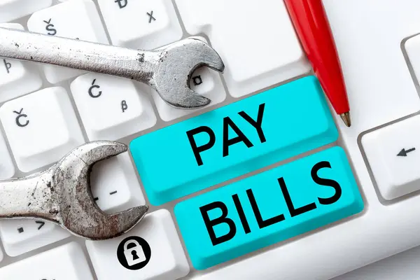 Sign Displaying Pay Bills Word Written List Expenses Paid Total — Foto de Stock