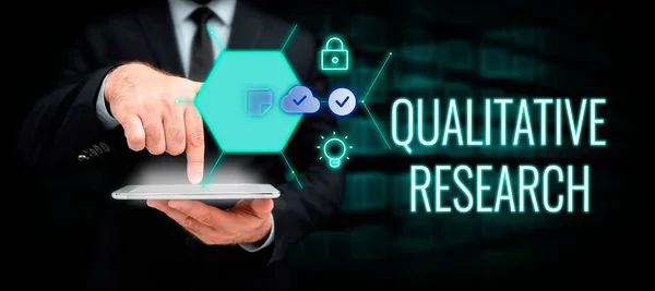 Writing Displaying Text Qualitative Research Business Idea Certified Perform Job — Stockfoto