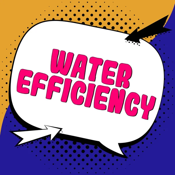 Text caption presenting Water Efficiency, Business overview reduce water wastage by measuring amount of water required