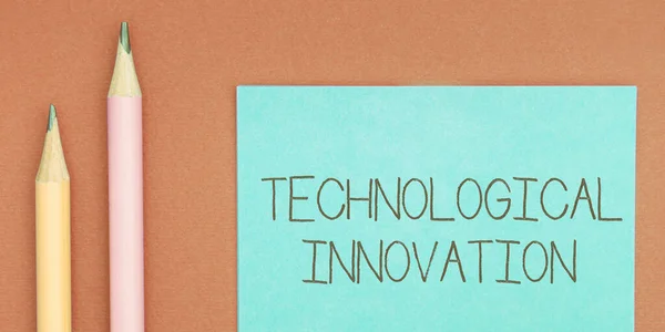 Ručně Psané Znamení Technologické Inovace Slovo Napsané Novém Vynálezu Technických — Stock fotografie
