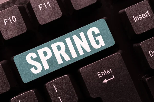 Znak Tekstowy Pokazujący Wiosnę Koncepcja Internetu Sezon Zimie Którym Zaczyna — Zdjęcie stockowe