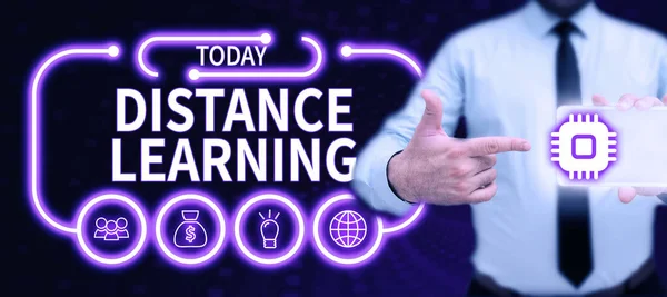 Legenda Texto Apresentando Distance Learning Business Mostra Palestras Educacionais Transmitidas — Fotografia de Stock