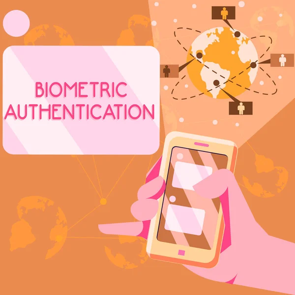 Sinal Texto Mostrando Autenticação Biométrica Verificação Identidade Conceito Negócio Envolve — Fotografia de Stock