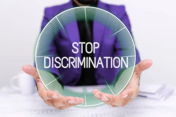 Escrevendo Exibindo Texto Stop Discrimination Abordagem Empresarial Prevenir Escavação Ilegal — Fotografia de Stock