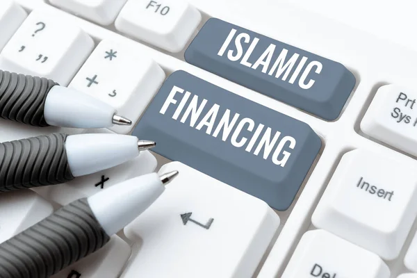 说明伊斯兰融资 商业理念 银行业务活动和符合伊斯兰教法的投资的文字标题 — 图库照片