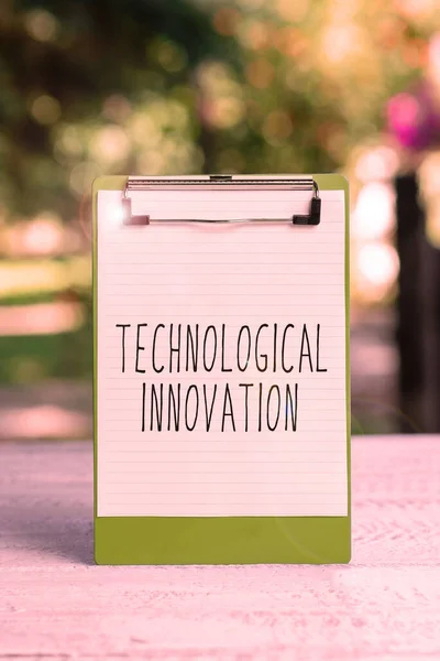 Textová Značka Zobrazující Technologické Inovace Obchodní Přehlídka Nový Vynález Technických — Stock fotografie