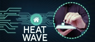 Text caption presenting Heat Wave, Internet Concept a prolonged period of abnormally hot weather