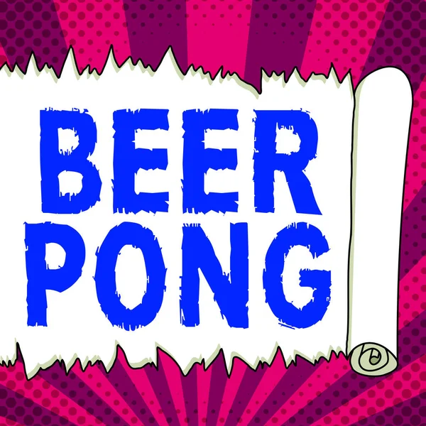 stock image Conceptual display Beer Pong, Word for a game with a set of beer-containing cups and bouncing or tossing a Ping-Pong ball