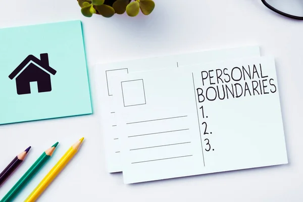 stock image Writing displaying text Personal Boundaries, Word for something that indicates limit or extent in interaction with personality