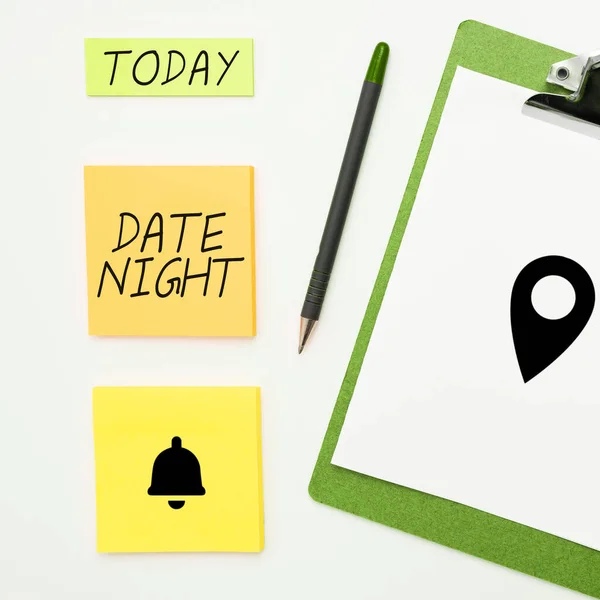 Hand Writing Sign Date Night Internet Concept Time Couple Can — Fotografia de Stock