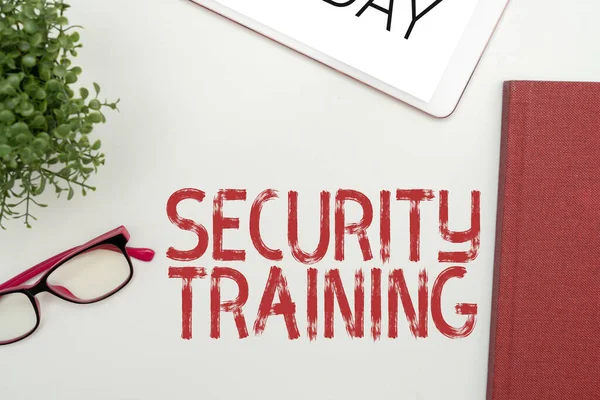 Hand Writing Sign Security Training Word Written Providing Security Awareness — Foto de Stock