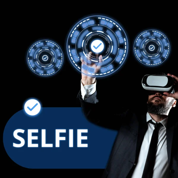 Tekst Met Inspiratie Selfie Business Aanpak Van Foto Die Men — Stockfoto