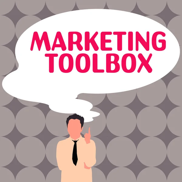 Tekst Bijschrift Presenteren Marketing Toolbox Bedrijfsoverzicht Middelen Bij Het Promoten — Stockfoto