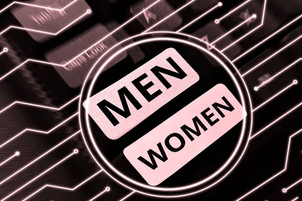 Conceptual Caption Men Women Business Concept State Boy Girl Turns — Stockfoto