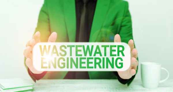 公共の衛生を改善するための水工学 概念的なフォトエンジニアリングの方法を示すテキスト記号 — ストック写真
