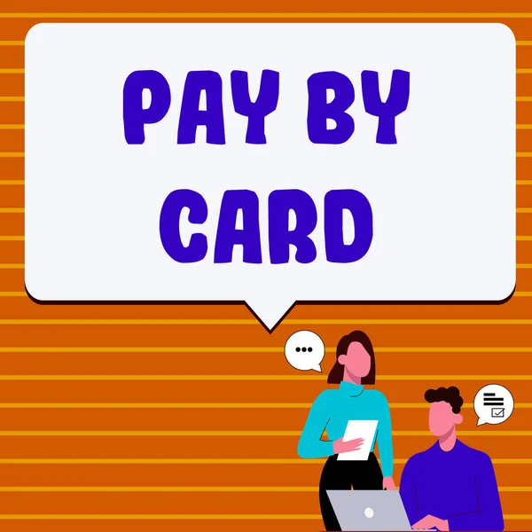 テキストを表示する書き込みクレジットカードでの支払い ビジネスコンセプトクレジットデビットでの支払い電子仮想マネーショッピング — ストック写真