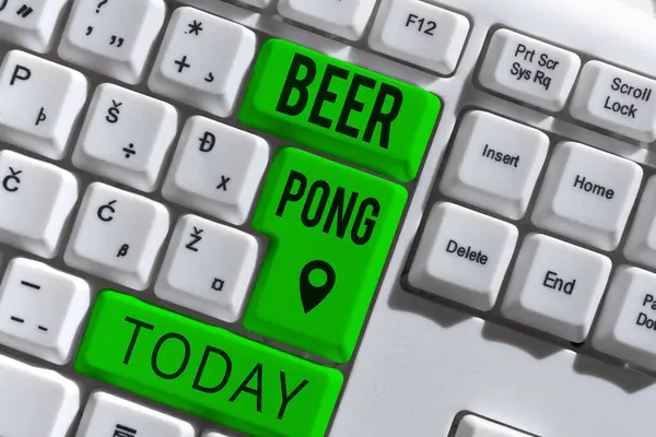 Legenda Texto Apresentando Beer Pong Palavra Escrito Jogo Com Conjunto — Fotografia de Stock