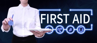 El yazısı metni. İlk yardım, iş fikri. Tıp eğitimine gerek kalmadan küçük kesikleri iyileştirme pratiği.