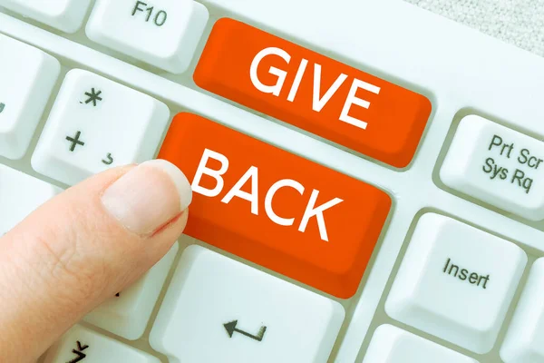 Text Sign Showing Give Back Word Written Act Giving Someone — Foto de Stock