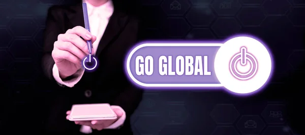 Hand Skriva Tecken Global Business Showcase Som Relaterar Till Eller — Stockfoto