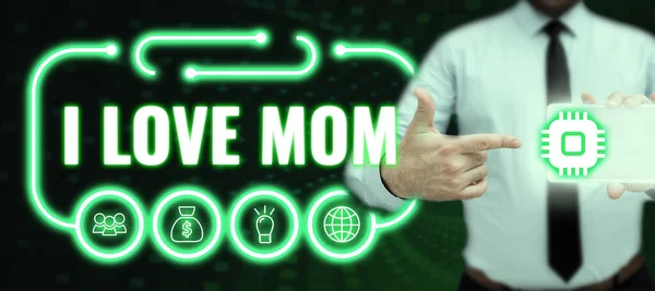 Text caption presenting I Love Mom, Business overview Good feelings about my mother Affection loving happiness