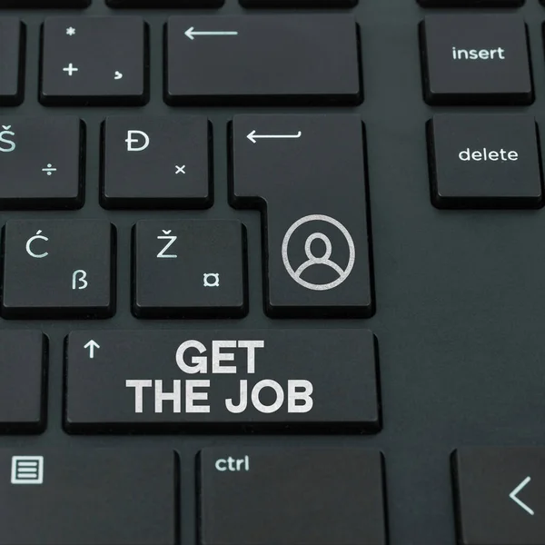 Inspiracja Pokazująca Znak Get Job Internet Concept Uzyskanie Stanowiska Pracy — Zdjęcie stockowe