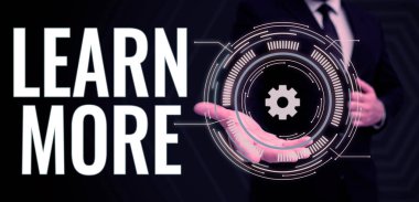 İlham kaynağı gösteren metin Daha fazla öğrenin, Kavramsal fotoğraf Yapmak istediğiniz şey hakkında derin bilgi veya yeni beceri