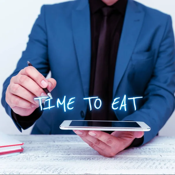 Inspiráció Mutató Jel Time Eat Üzleti Megközelítés Megfelelő Pillanat Hogy — Stock Fotó