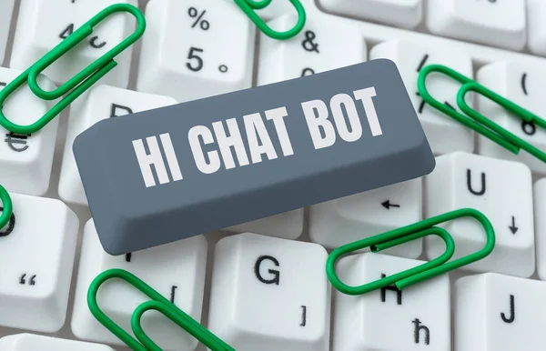 Sinal Escrita Mão Chat Bot Conceito Negócio Saudação Máquina Robô — Fotografia de Stock
