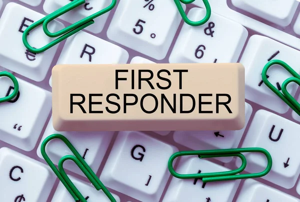 stock image Conceptual caption First Responder, Word for a person who is responsible for going immediately to the accident