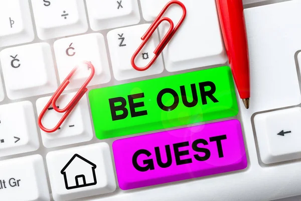 Hand Writing Sign Our Guest Business Concept You Welcome Stay — Foto Stock