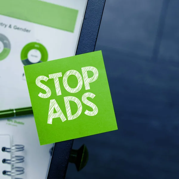 Inspiration Showing Sign Stop Ads Business Showcase Program Remove Different — Stok fotoğraf