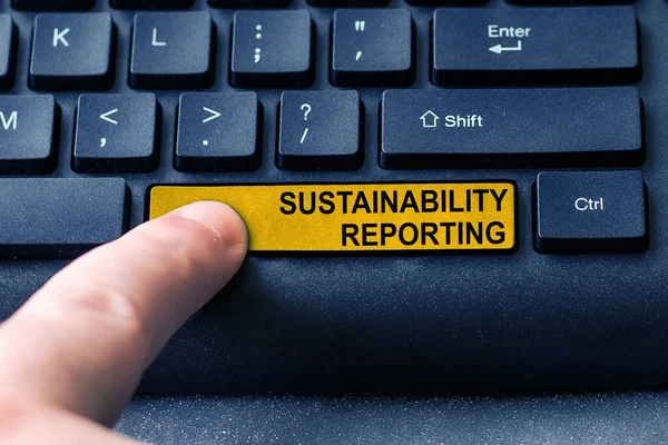 Conceptual caption Sustainability Reporting, Business showcase give information economic environmental performance