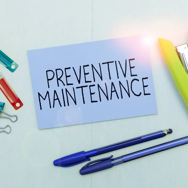 Writing displaying text Preventive Maintenance, Word Written on Avoid Breakdown done while machine still working