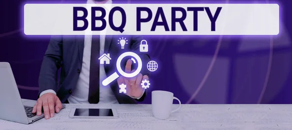 Tekst Pisma Bbq Party Podejście Biznesowe Zwykle Odbywa Się Zewnątrz — Zdjęcie stockowe