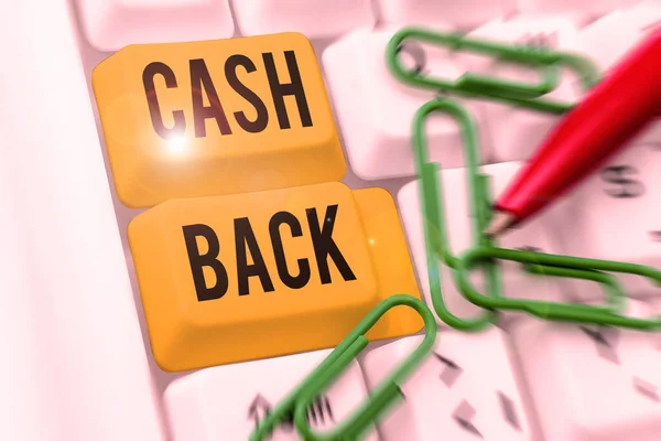 Yazısı Cash Back Yaklaşımı Alıcılara Nakit Olarak Alabilecekleri Bazı Ürünler — Stok fotoğraf