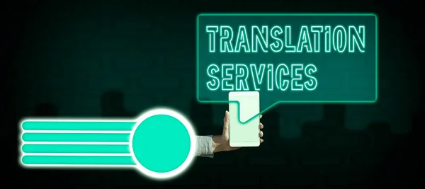 Γράφοντας Εμφανίζοντας Τις Μεταφραστικές Υπηρεσίες Κειμένων Οργάνωση Έννοιας Διαδικτύου Που — Φωτογραφία Αρχείου