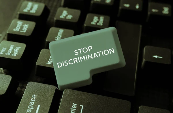 Legenda Texto Apresentando Stop Discrimination Conceito Negócio Prevenir Escavação Ilegal — Fotografia de Stock